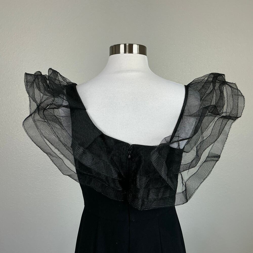 Aidan Mattox Black Evening Gown Ruffled Off the Shoulder Column Dress Size 4 - Picture 9 of 11